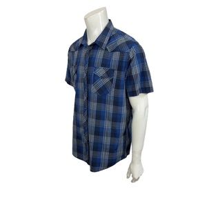 Attrak Jeans Western Pearl Snap Cowboy Shirt Mens XXL Blue Plaid Casual Rodeo